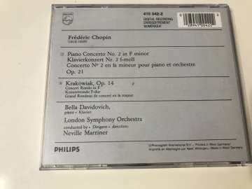 Frédéric Chopin / Bella Davidovich ; London Symphony Orchestra, Neville Marriner – Piano Concerto No. 2 In F Minor / ''Krakowiak'' Op. 14