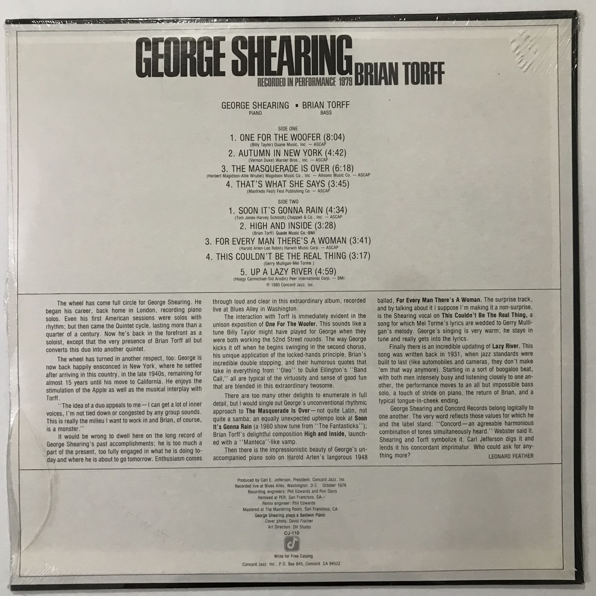 George Shearing, Brian Torff – Blues Alley Jazz (Ambalajı Açılmamış ...